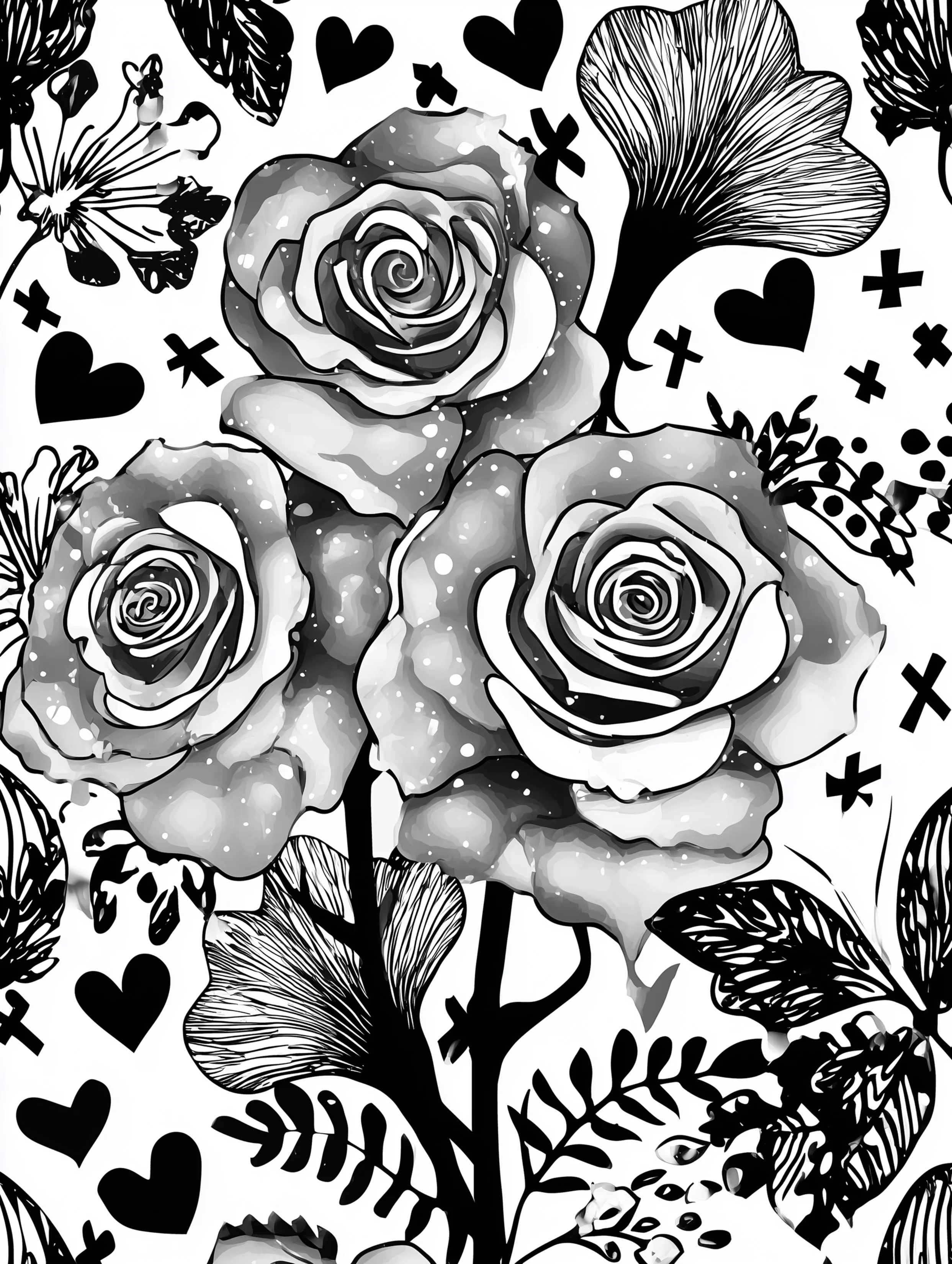 Free printable rose coloring page for adults featuring roses with little x details
